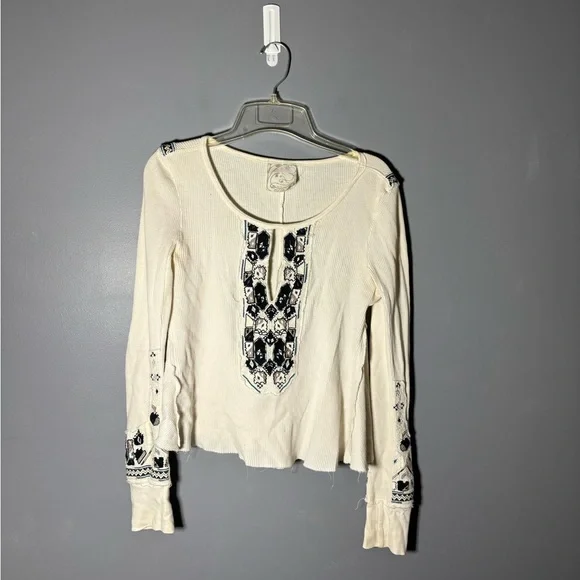 Free People x Marion Embroidered Waffle Knit Thermal Size XS - Picture 2 of 4